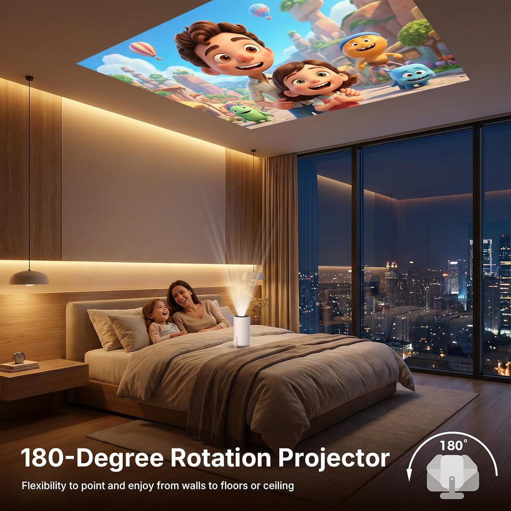 Mini Projector with WiFi and Bluetooth, Portable Movie Projector Support 1080P, Auto Keystone,210° Rotation, Smart Projector Compatible with HDMI Phone for Bedroom