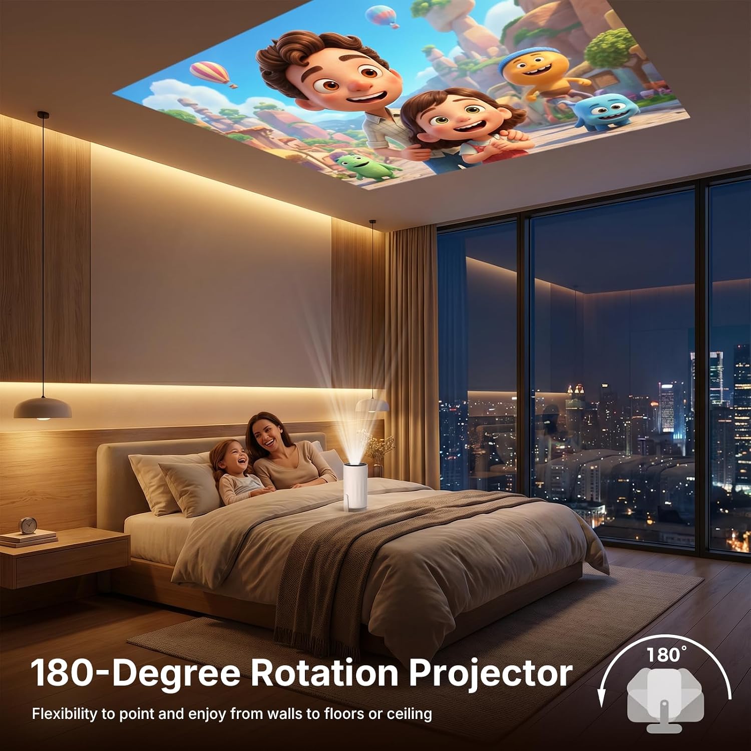 Mini Projector with WiFi and Bluetooth, Portable Movie Projector Support 1080P, Auto Keystone,210° Rotation, Smart Projector Compatible with HDMI Phone for Bedroom