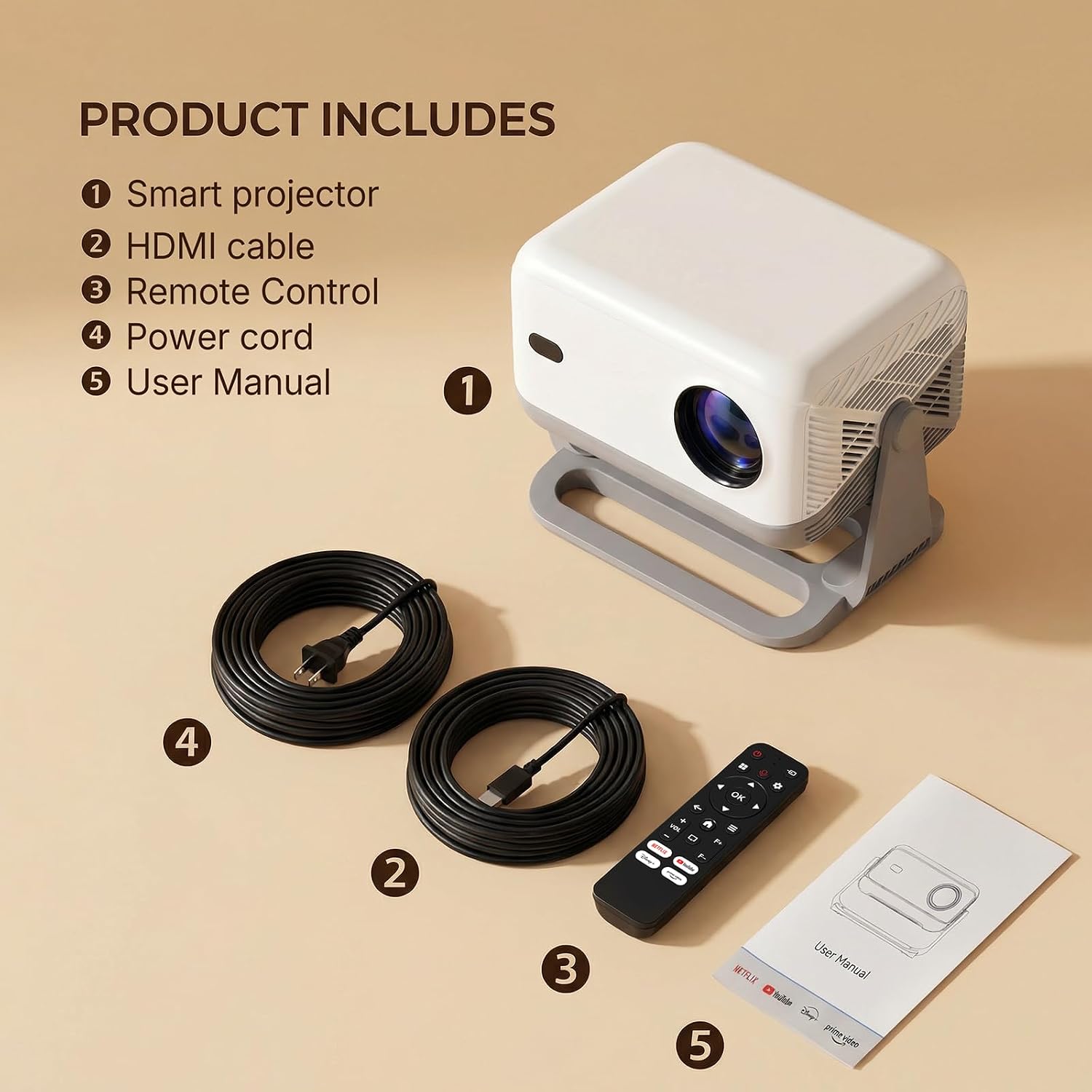 【Compatible with Netflix &Dolby Audio】WellSonic Smart Projector with Wifi and Bluetooth, 400Ansi & Native 1080p Portable Projector, Auto Focus&Support 4k, 180°Rotatable, Moive Proyector