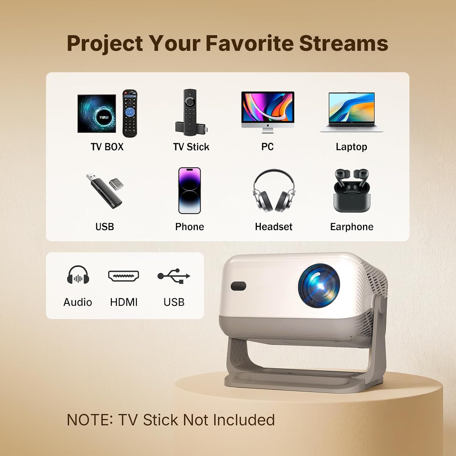 【Compatible with Netflix &Dolby Audio】WellSonic Smart Projector with Wifi and Bluetooth, 400Ansi & Native 1080p Portable Projector, Auto Focus&Support 4k, 180°Rotatable, Moive Proyector