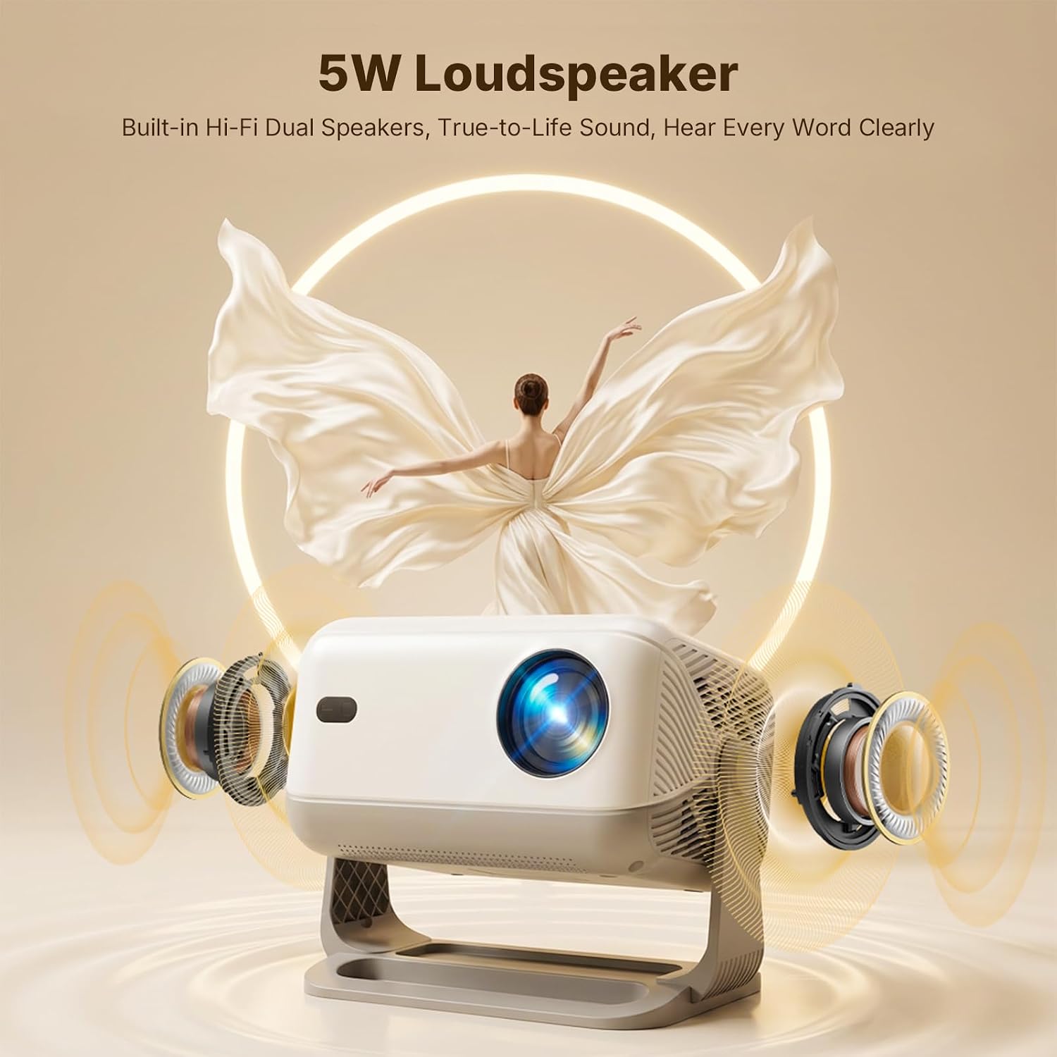 【Compatible with Netflix &Dolby Audio】WellSonic Smart Projector with Wifi and Bluetooth, 400Ansi & Native 1080p Portable Projector, Auto Focus&Support 4k, 180°Rotatable, Moive Proyector