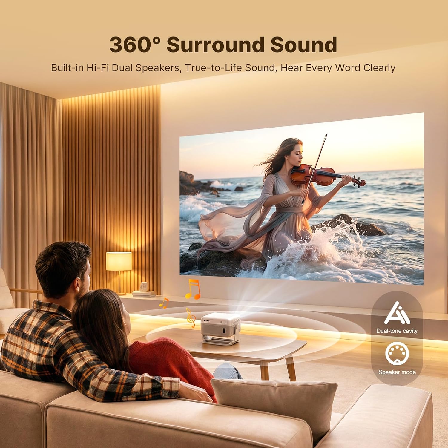 【Compatible with Netflix &Dolby Audio】WellSonic Smart Projector with Wifi and Bluetooth, 400Ansi & Native 1080p Portable Projector, Auto Focus&Support 4k, 180°Rotatable, Moive Proyector