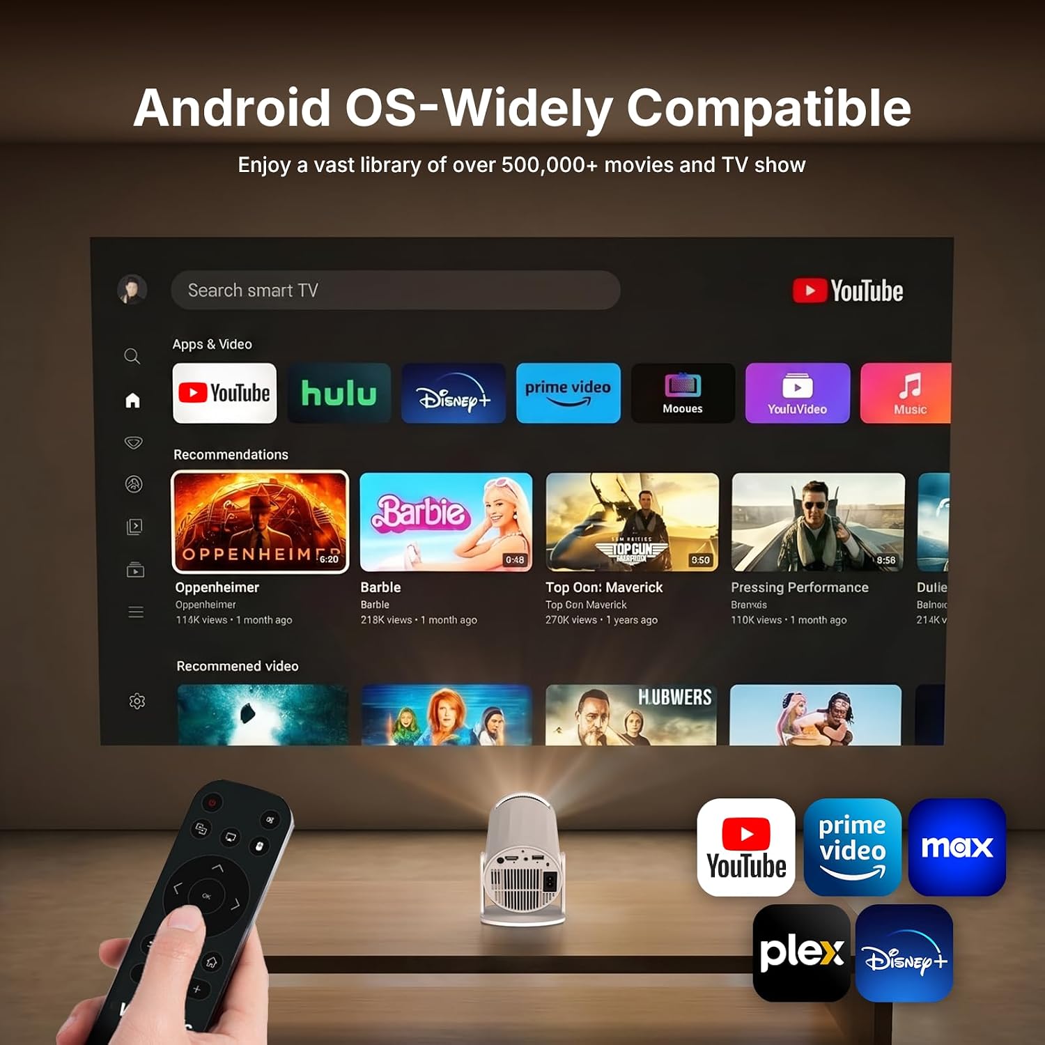 Mini Projector with WiFi and Bluetooth, Portable Movie Projector Support 1080P, Auto Keystone,210° Rotation, Smart Projector Compatible with HDMI Phone for Bedroom