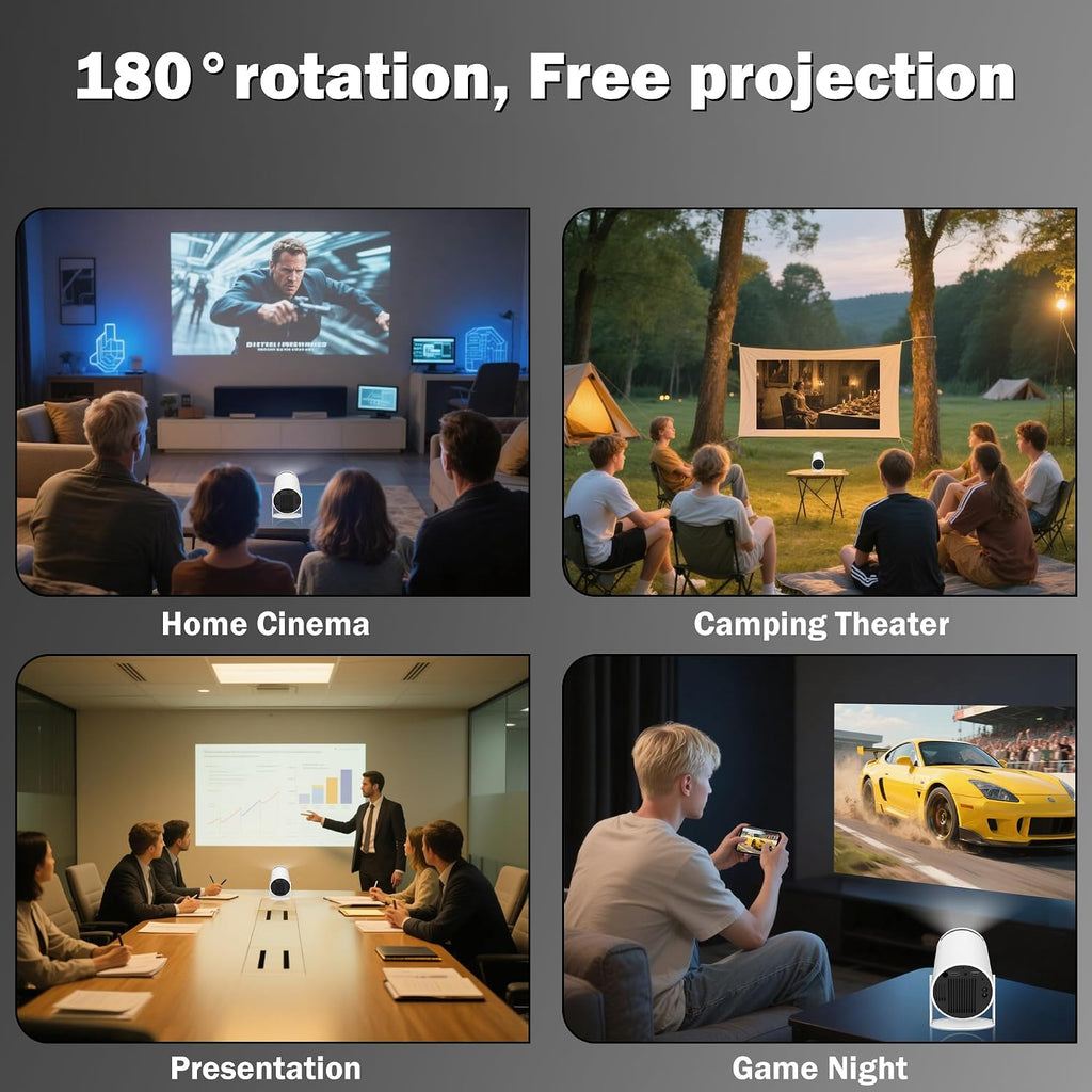 Mini Projector Support 1080P, 200 Ansi Home Movie Projector Portable Projector with Wifi and Bluetooth, Automatic Keystone Correction, 180°Rotatable, Compatible with HDMI USB PC Laptop