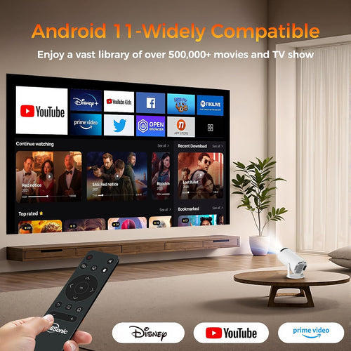 Mini Projector Support 1080P, 200 Ansi Home Movie Projector Portable Projector with Wifi and Bluetooth, Automatic Keystone Correction, 180°Rotatable, Compatible with HDMI USB PC Laptop